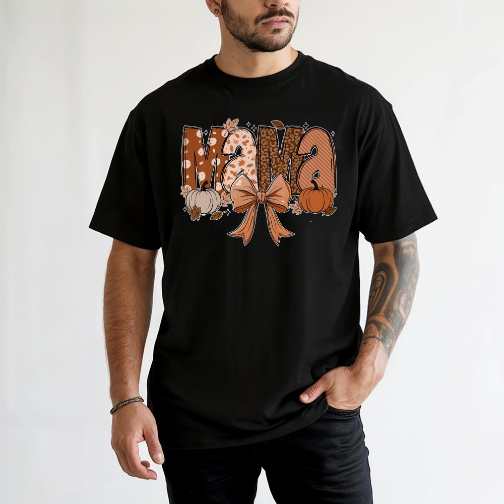 Mama Pumpkin T-Shirt | Fall Coquette Bow Aesthetic | 100% Premium Cotton Tee | Thanksgiving Gift for Mom