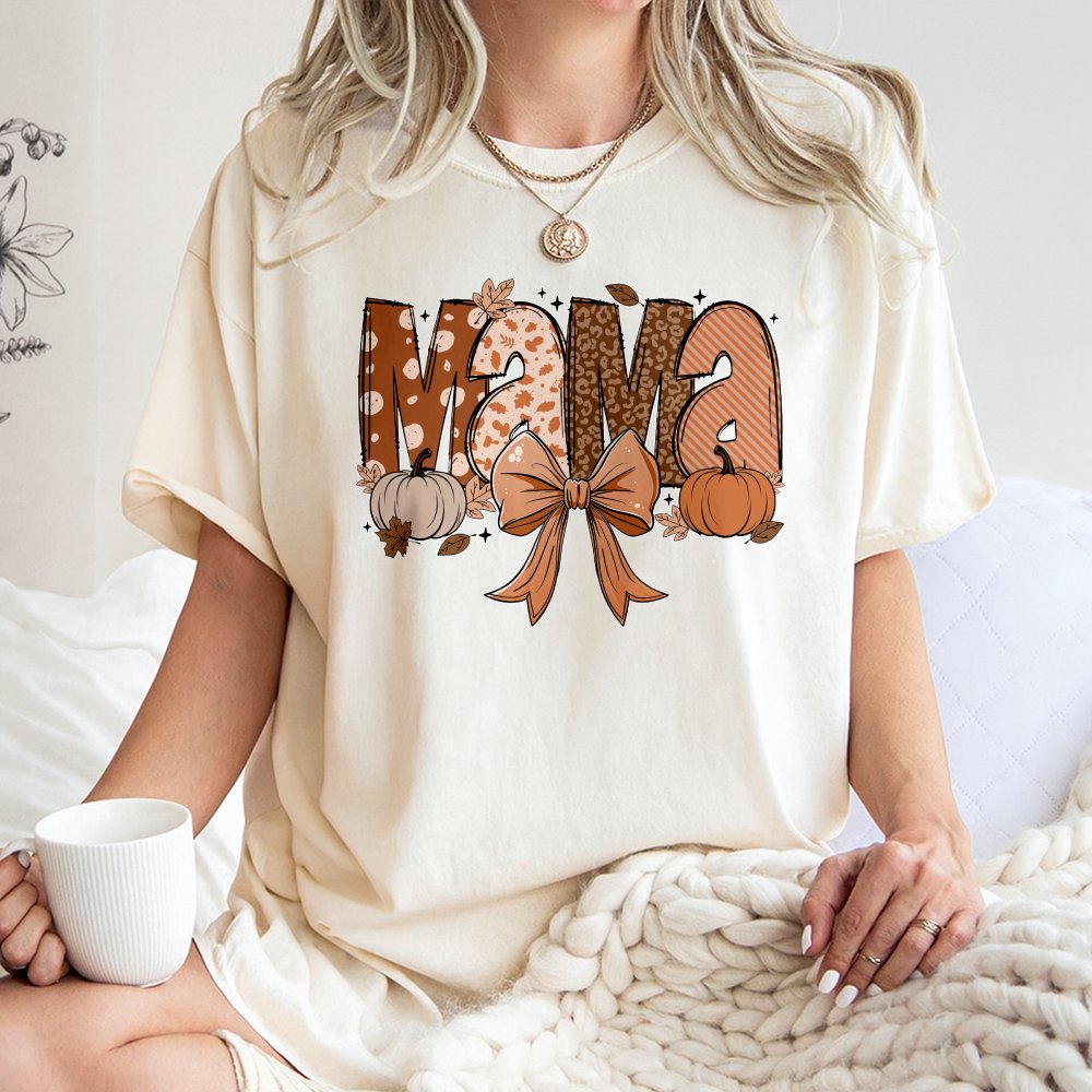 Mama Pumpkin T-Shirt | Fall Coquette Bow Aesthetic | 100% Premium Cotton Tee | Thanksgiving Gift for Mom