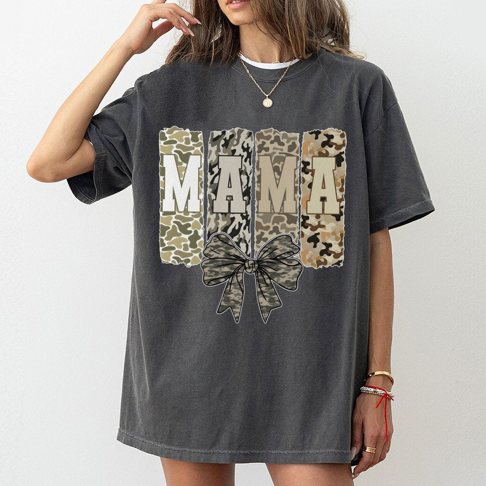 Mama Camo T-Shirt | Coquette Bow Graphic Print | Premium Soft Cotton | Stylish Mother's Day 2026 Gift for Mom