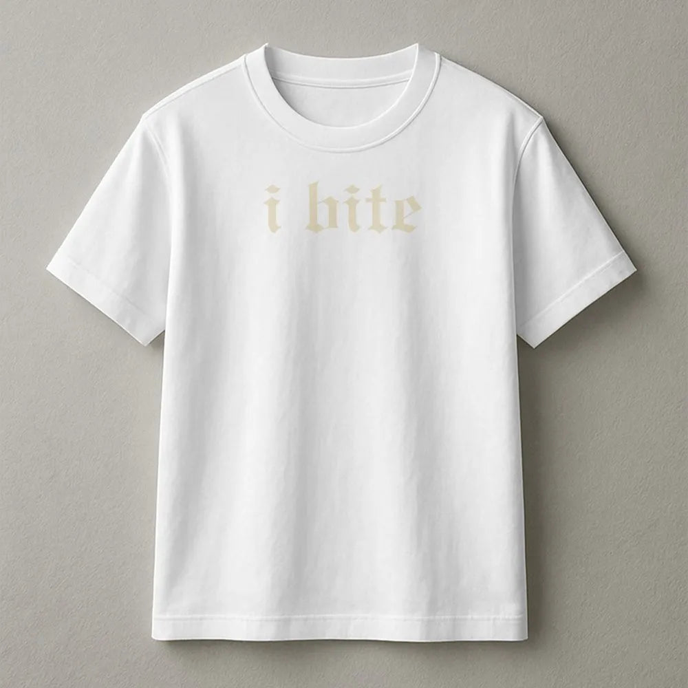 I Bite T-Shirt | Gothic Font Sarcastic Quote | 100% Cotton Premium Tee | Edgy Minimalist Gift for Her