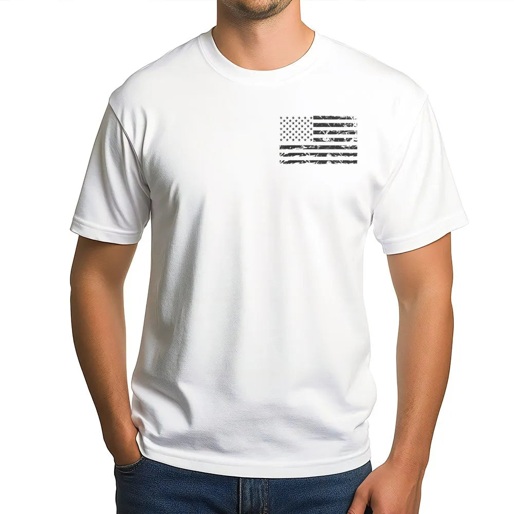 American Flag T-Shirt | Distressed USA Flag Left Chest Graphic | Premium Cotton Blend | Unisex Patriotic Gift