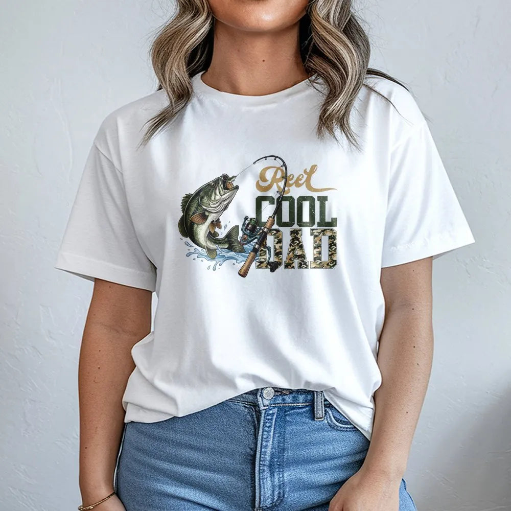 Reel Cool Dad Fishing T-Shirt | Bass Fish & Rod Graphic | Premium Cotton Blend | Gift for Fisherman Dad