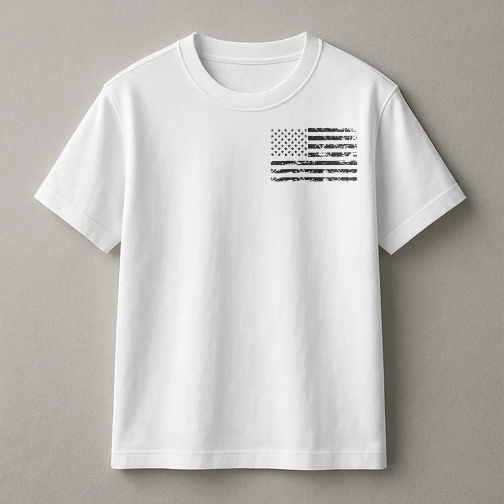 American Flag T-Shirt | Distressed USA Flag Left Chest Graphic | Premium Cotton Blend | Unisex Patriotic Gift