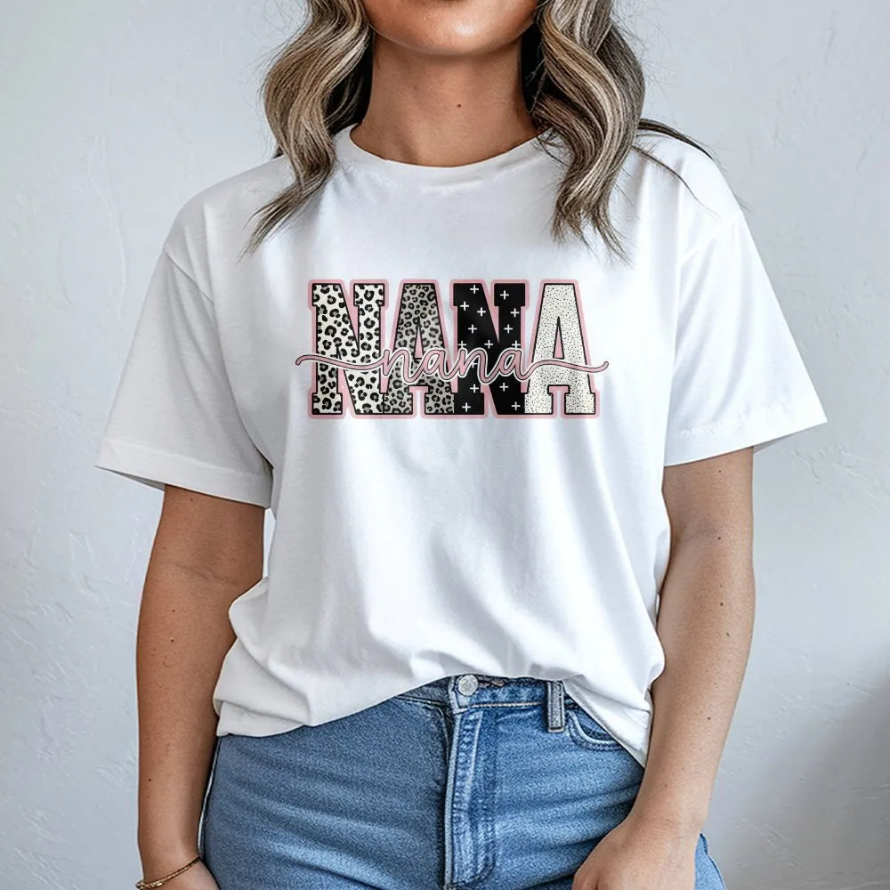 Nana T-Shirt | Leopard Print Mixed Pattern Graphic | Premium Soft Cotton Tee | Mother's Day Gift for Grandma
