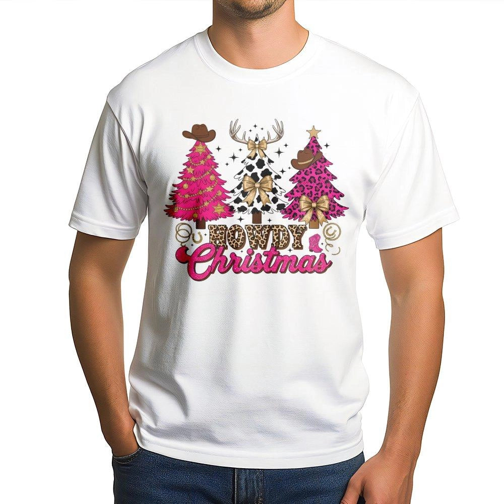 Howdy Christmas T-Shirt | Cowgirl Western Holiday Trees | Premium Soft Cotton Tee | Cute Country Gift for Her