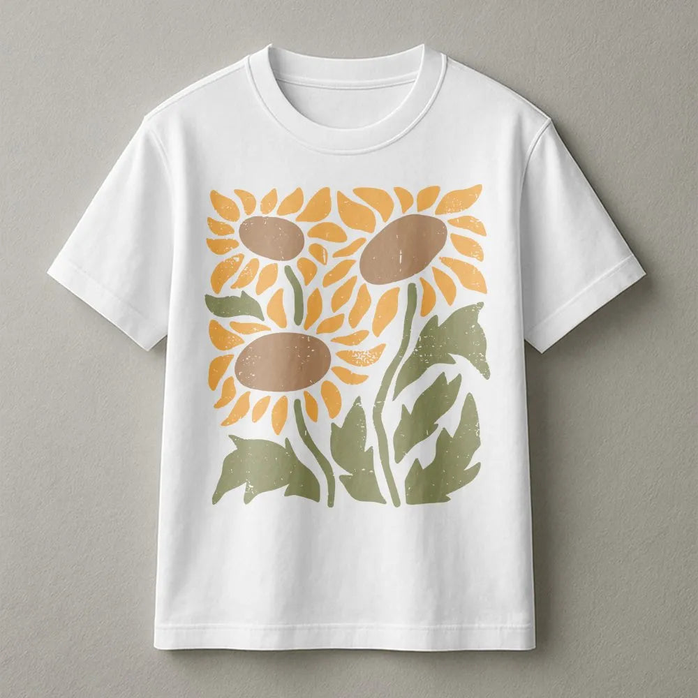 Sunflower Graphic T-Shirt | Retro Boho Botanical Print | Premium 100% Cotton | Nature Lover Gift Idea