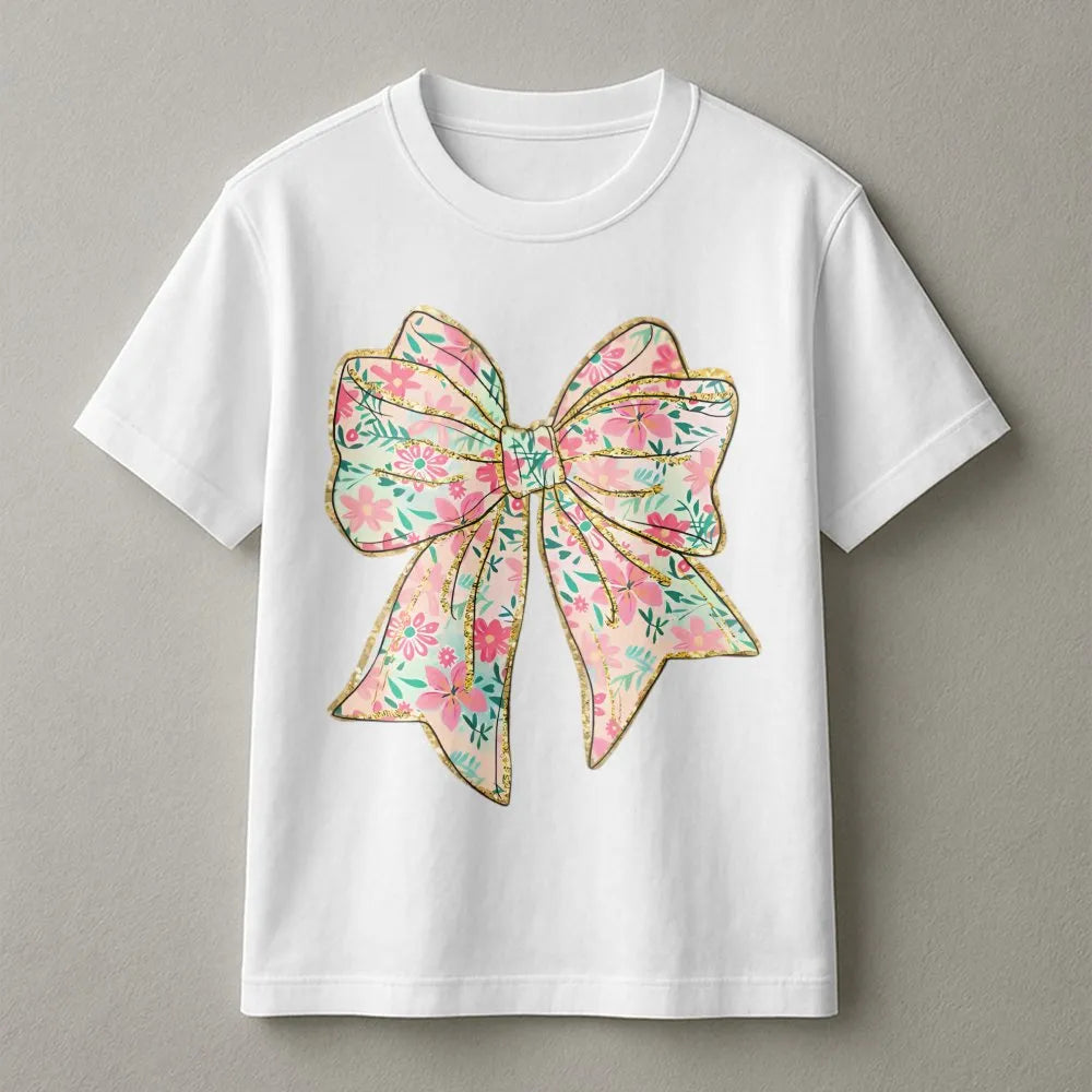 Coquette Bow T-Shirt | Aesthetic Floral Ribbon Graphic | 100% Cotton Premium Tee | Trendy Gift For Her