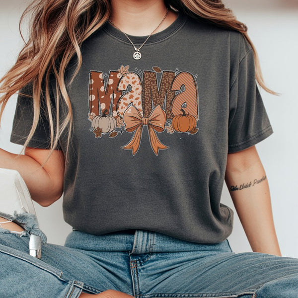 Mama Pumpkin T-Shirt | Fall Coquette Bow Aesthetic | 100% Premium Cotton Tee | Thanksgiving Gift for Mom