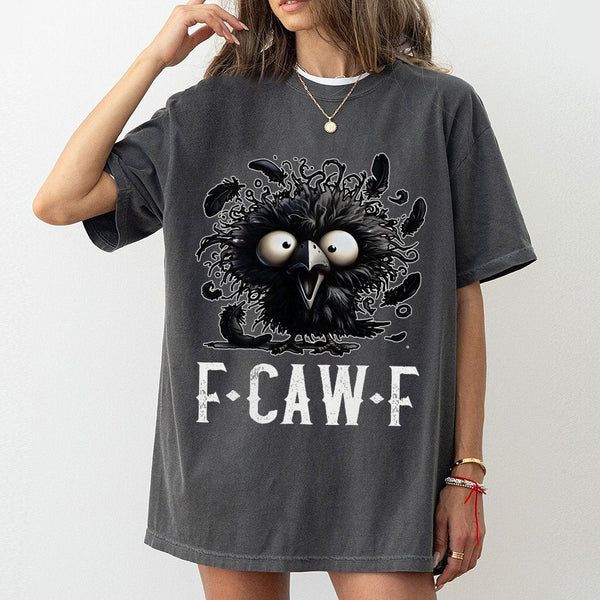 Funny Crow Graphic T-Shirt | F-CAW-F Pun Bird Lover Design | Premium 100% Cotton Tee | Gift for Him or Her