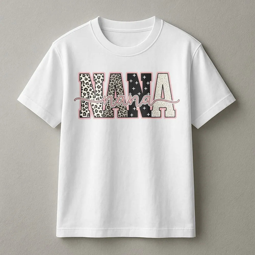 Nana T-Shirt | Leopard Print Mixed Pattern Graphic | Premium Soft Cotton Tee | Mother's Day Gift for Grandma
