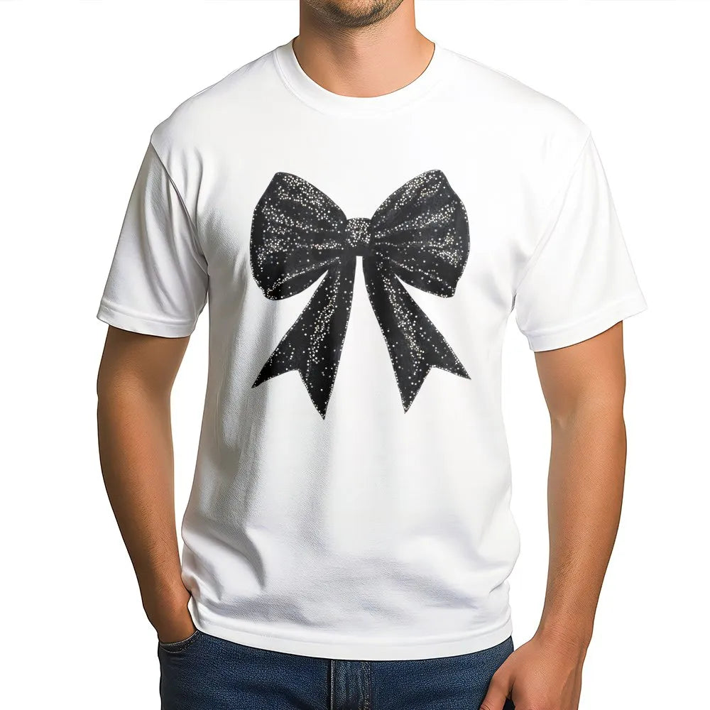 Coquette Bow T-Shirt | Sparkle Black Ribbon Graphic | Premium Soft Cotton Tee | Trendy Aesthetic Gift for Her