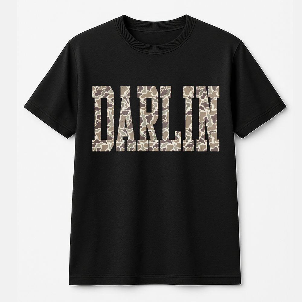 Darlin T-Shirt | Camo Letter Graphic Design | 100% Premium Cotton Tee | Western Aesthetic Gift For Her