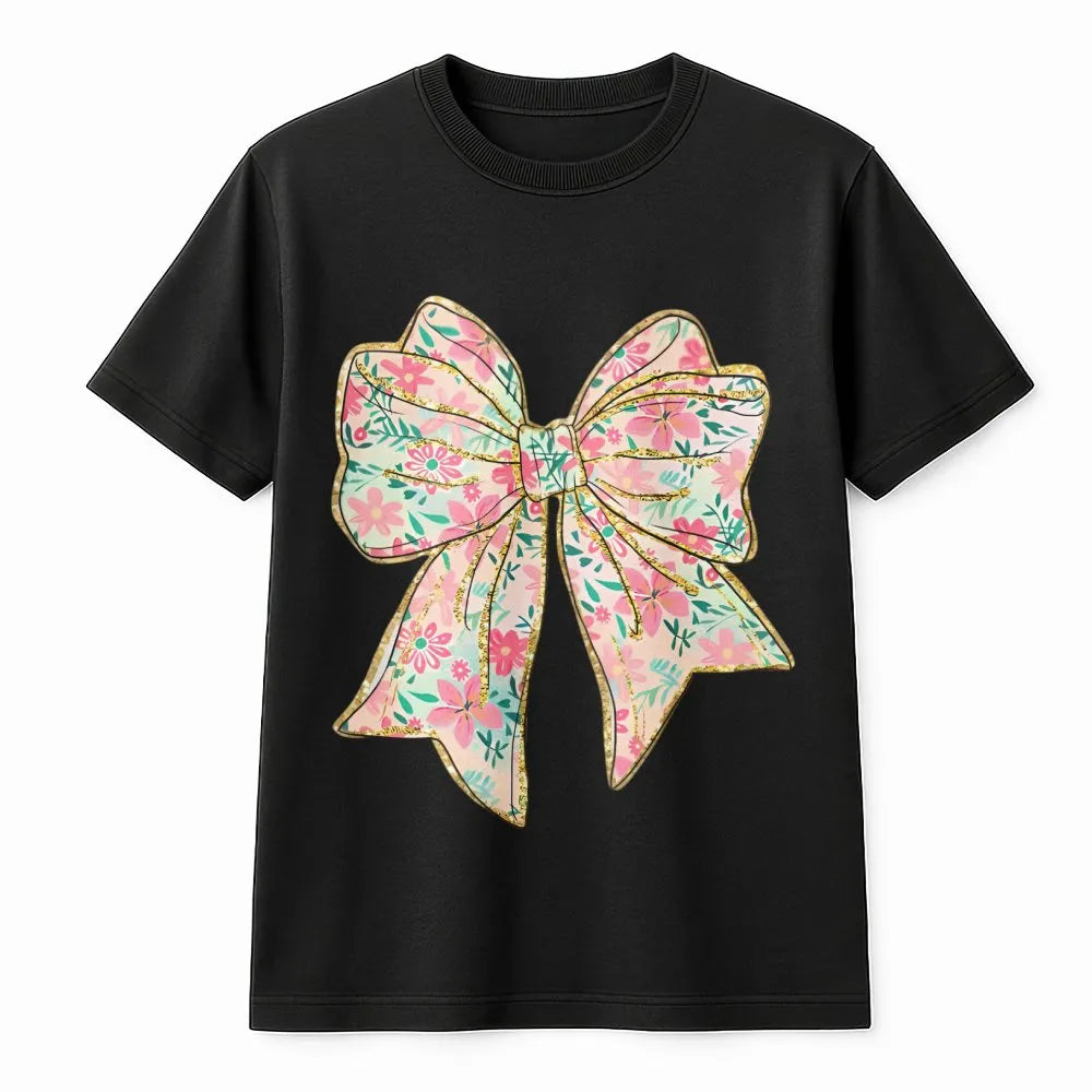 Coquette Bow T-Shirt | Aesthetic Floral Ribbon Graphic | 100% Cotton Premium Tee | Trendy Gift For Her
